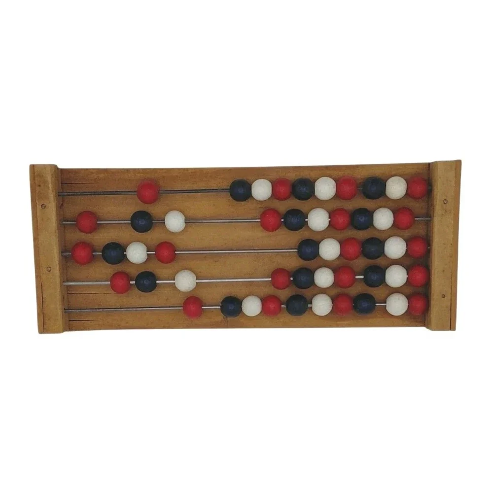 Small Vintage Red White Blue Patriotic Abacus Math Decor Art Pocket School
